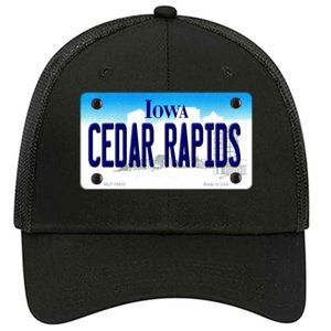 Cedar Rapids Iowa Metal on Trucker Mesh Snapback Hat - Black